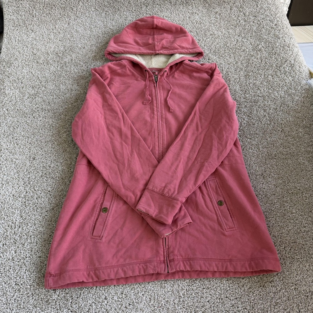 L.L. Bean Coat Womens Medium Pink Sherpa Fleece Lined Hooded Full Zip Pockets